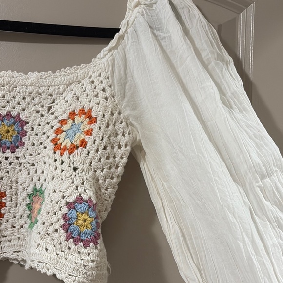 Aerie Granny Crochet Floral Crop Top, size S, boho cottage core white cotton - Picture 5 of 8